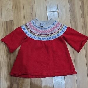 Red Kids Sweater with Patterned Yoke